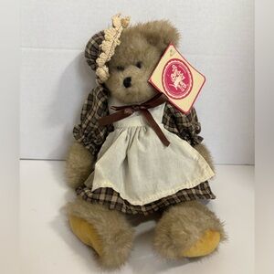 Vintage Teddy Brown Girl Bear • Plaid Dress & Apron • With Original Tag